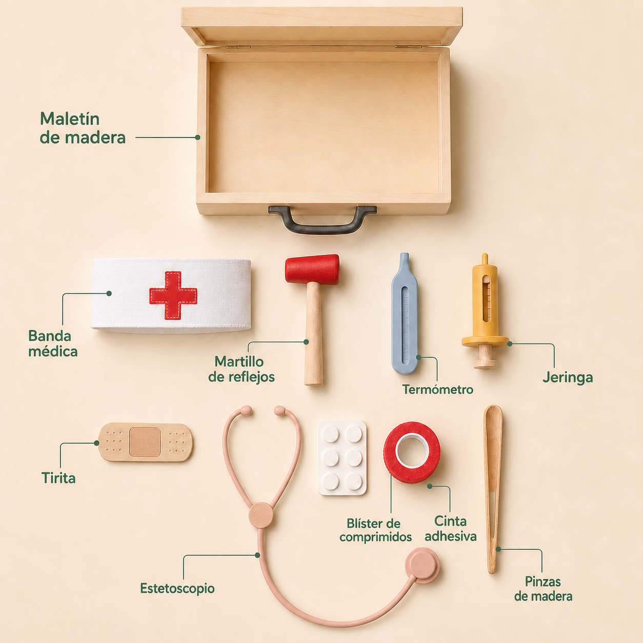 Cura — Maletín de doctor de madera y silicona