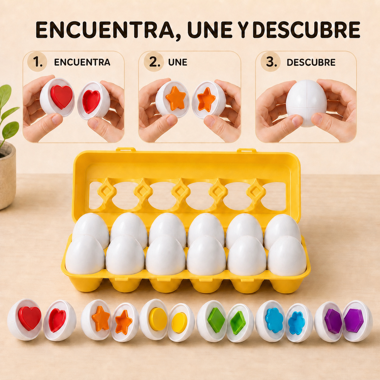 Encuentra, une y descubre: seis huevos Nido con seis formas diferentes